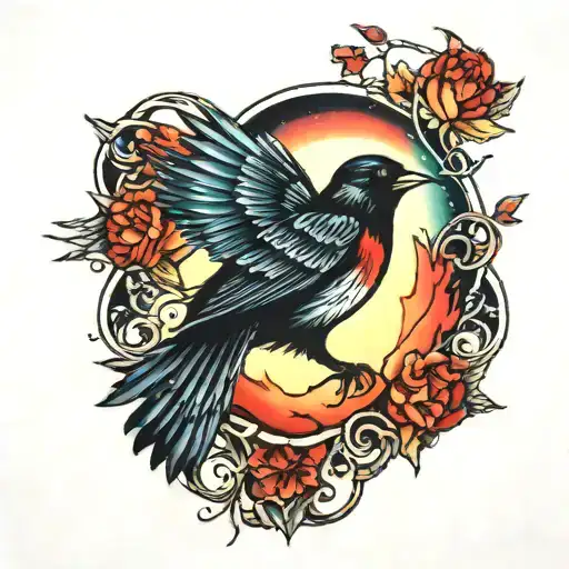 Red Winged Black Bird Northern Lights