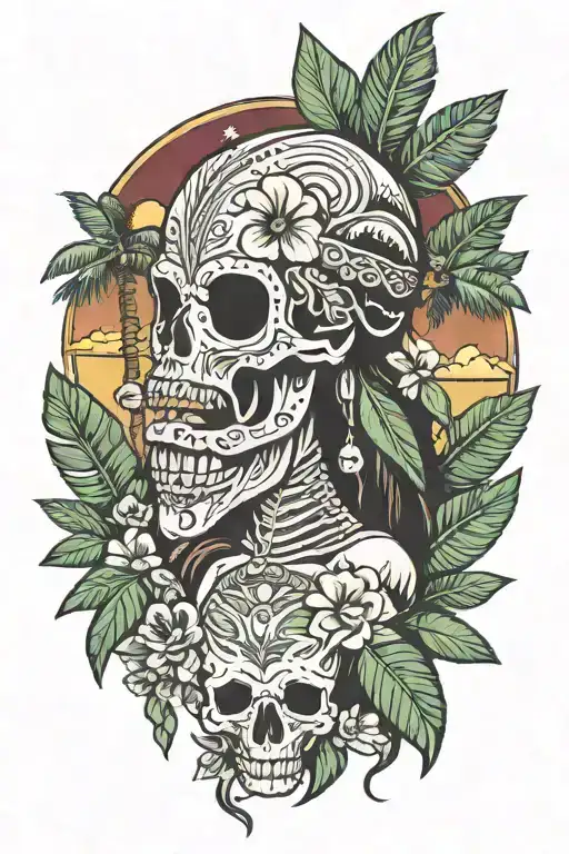 Volcano With Tattooed Hula Girl Palm Skull Mask