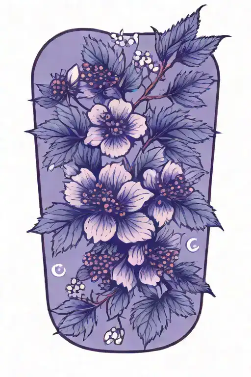 Blackberry Branch With Flowers