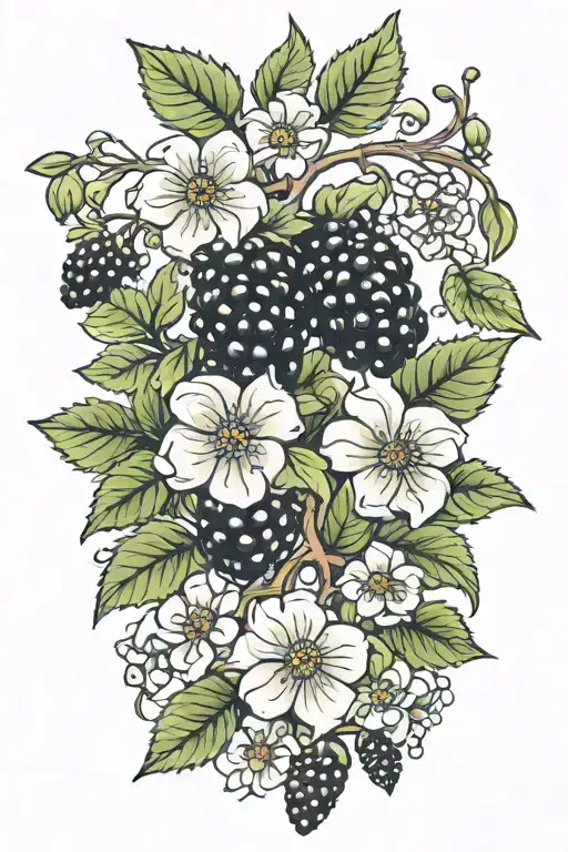 Blackberry Branch With Flowers