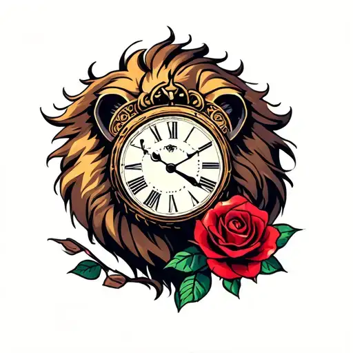 Lion With A Rose And Clock