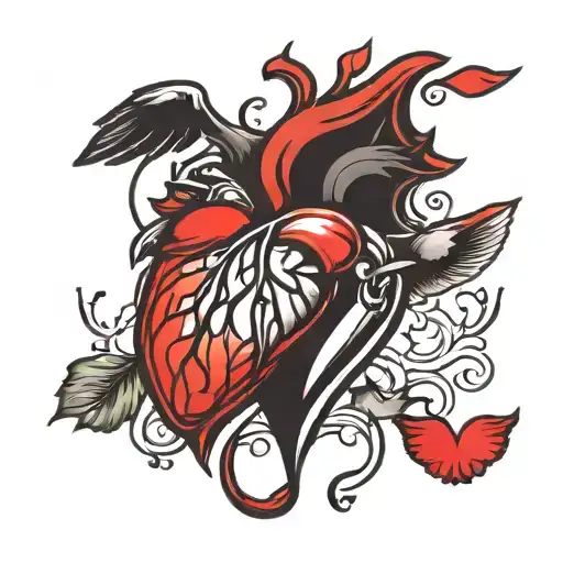 Broken Heart One Half Full Black With Red Wing And The Other Half Full Red With Black Wing