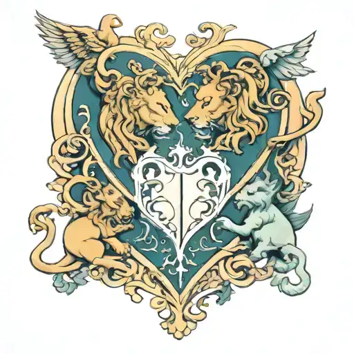 Heart Shaped Saggitarius Made Of 2 Lions And A Pisces
