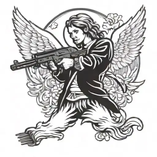 Angel Holding A Ak47 In Mid Flight