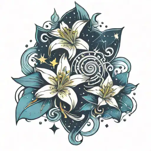 Aquarius Constellation Merging Together Intertwined Lily