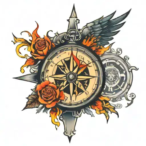 Compass And Phoneix Rising From The Ashes