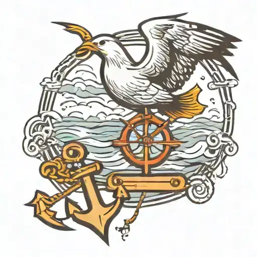 Flying Seagull Carrying Anchor