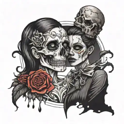 The Girl's Head Is Broken In Half And There Is A Skull In The Middle