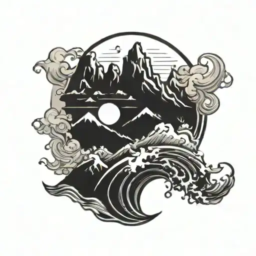 Mountains Moon Sun Waves Crashing