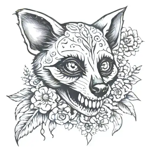 Raccoon Skull Surrounded By Day Of The Dead Flowers