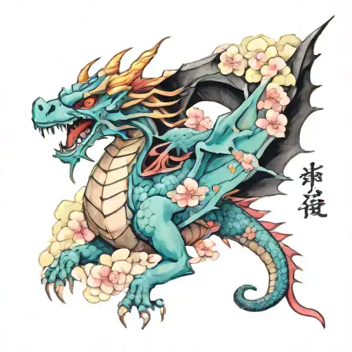 Ghibli Dragon Sakura Tattoo Watercolor