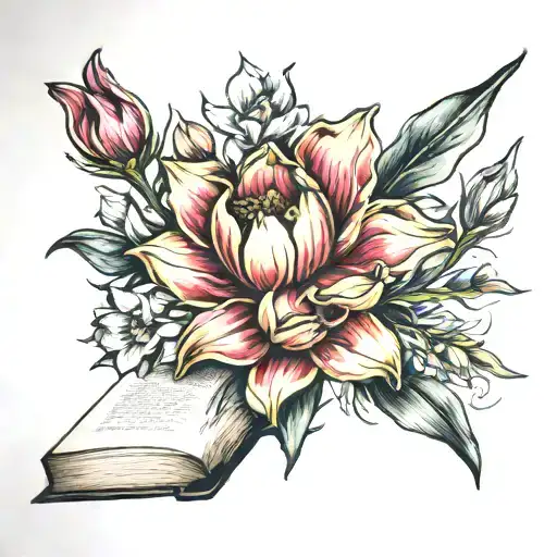 Daffodils And Tulips Blooming From Book