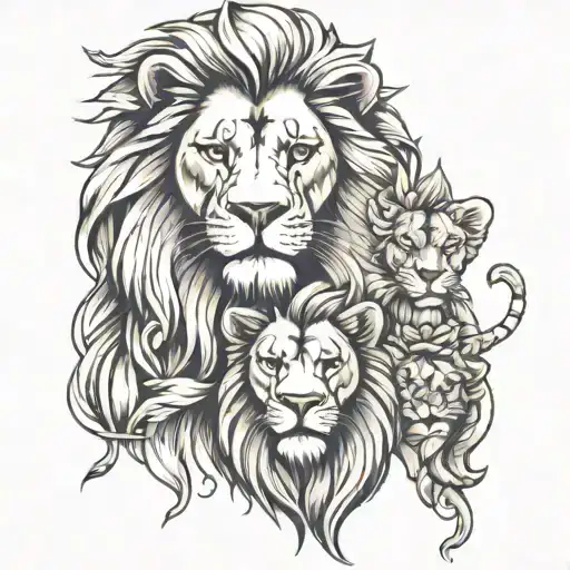 Lion With Family Members