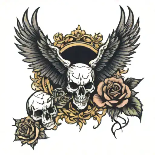 Eagle Skull Roses Surrounding