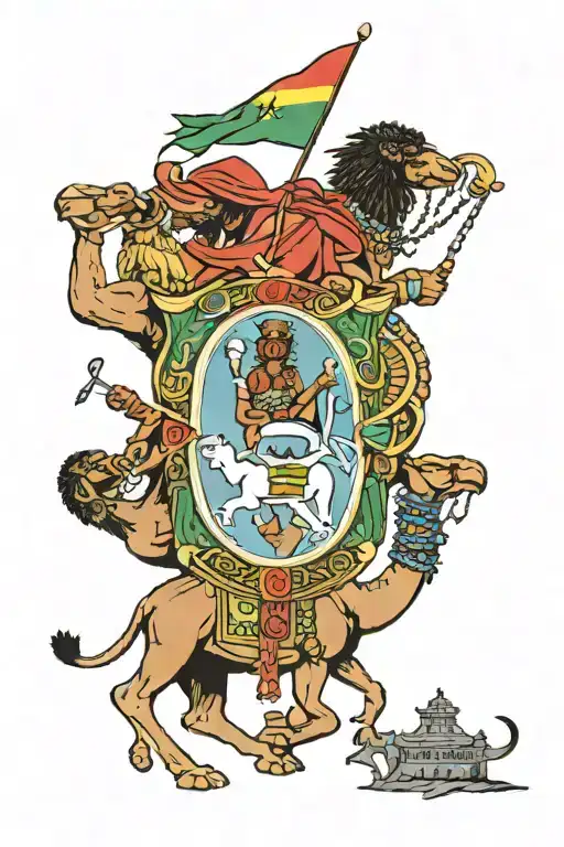 Eritrean Flag With Camel And 2 African Warriors With Shields And Swords