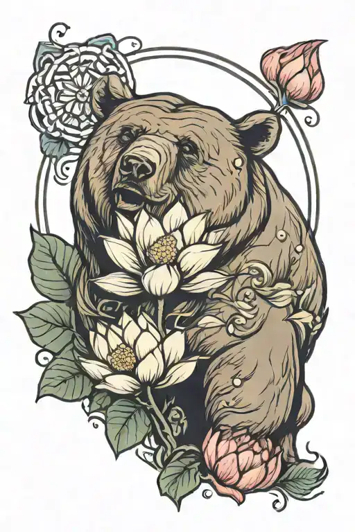 Bear And Lotus Flower
