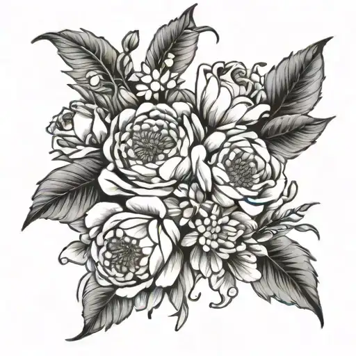 Birth Flower Bouquet Fine Line