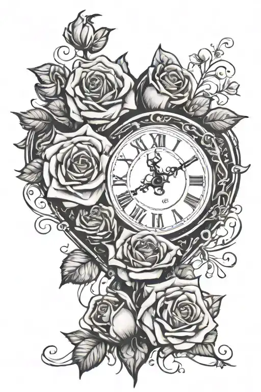 Roses Heart Shaped Clock Roma Numeral Date Underneath