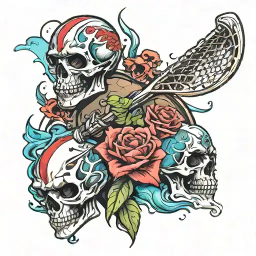 Neotraditional Lacrosse Tattoo With Skulls And Water
