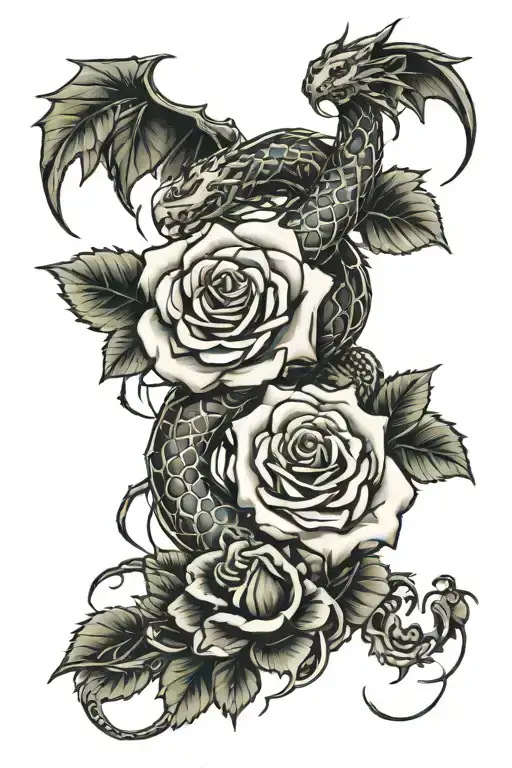Rose And Dragon Intertwined