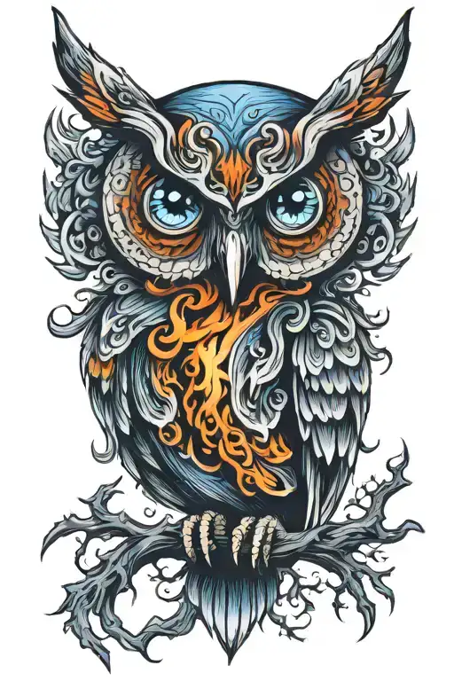 Scary Owl With Blue Eyes Like Fire