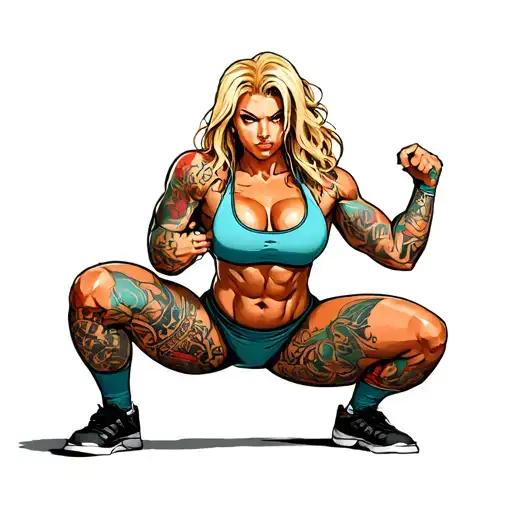 Female Bodybuilder With Blonde Hair Performing A Squat