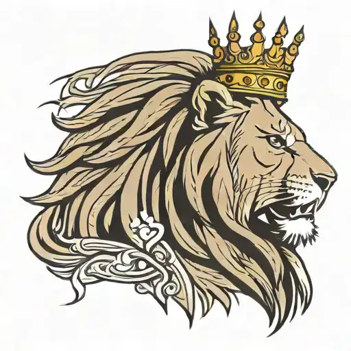 Side Profile Of Roaring Lion Wearing A Crown