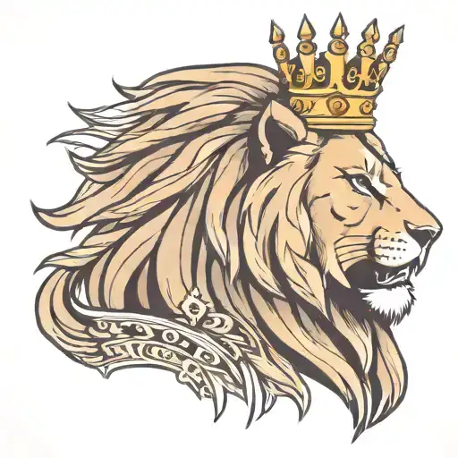 Side Profile Of Roaring Lion Wearing A Crown