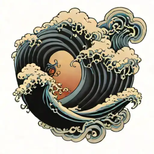 Japanese Wave And Cloud Artwork