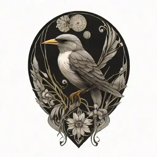 Nightingale With Geometric Wings Spread