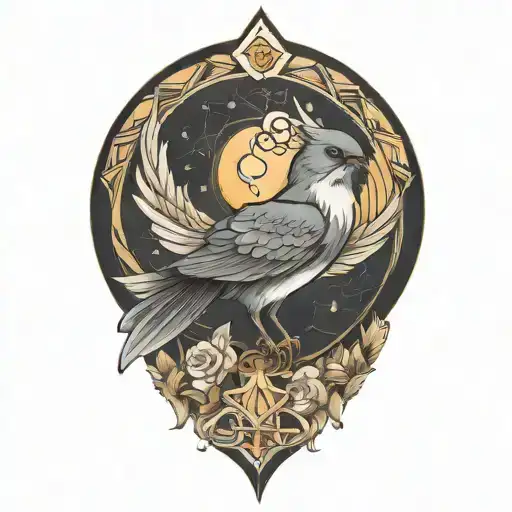 Nightingale Neo Traditional With Geometric Wings Spread