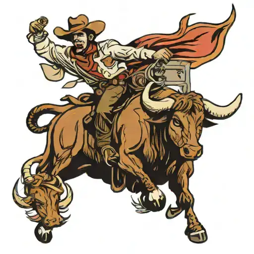 Cowboy Riding A Bull