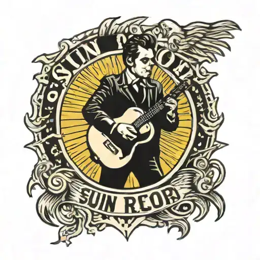 Sun Record Company Logo With Johnny Cash Walking Towards It