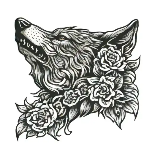 Howling Wolf With Flowers Intertwined