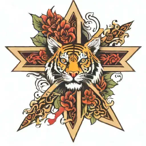 Cross Surrounded By Tiger Face