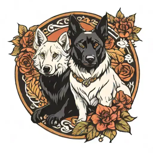 White Swiss Shepherd And Black Cat