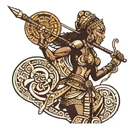 Female African Warrior With A Spear Going Through The Words