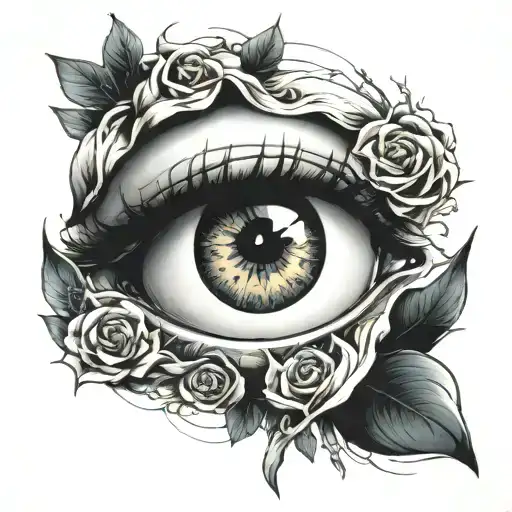 Woman's Eye And Skull Inside The Pupil