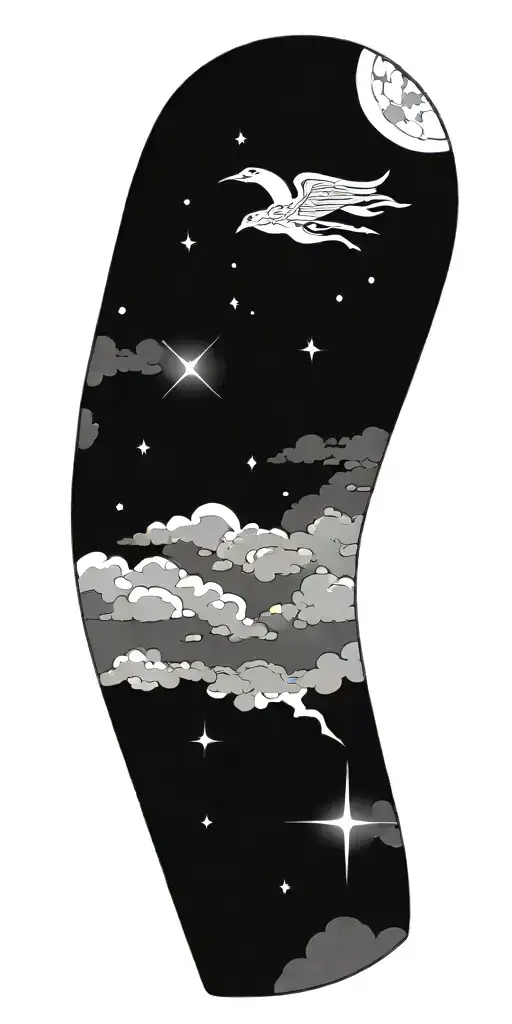 Night Sky Filled With Constellations Moon Thunderstorm Lightning Bolts