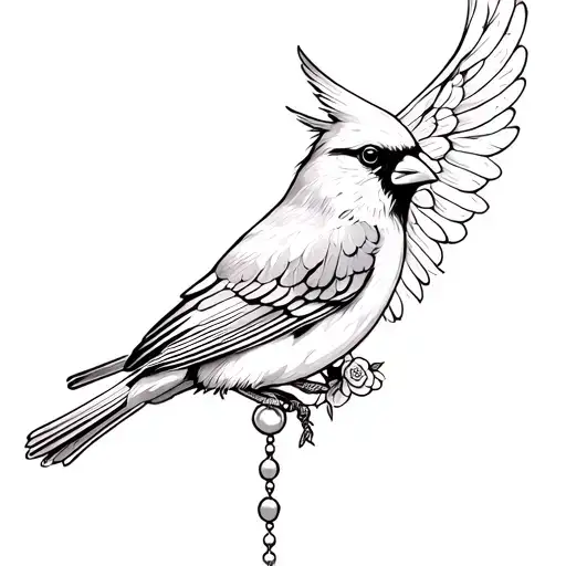 Female Cardinal With Rosary Wings Down