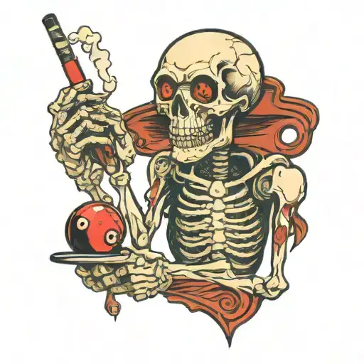 Billards Space Skeleton Smoking A Cigarette 8Ball Pool