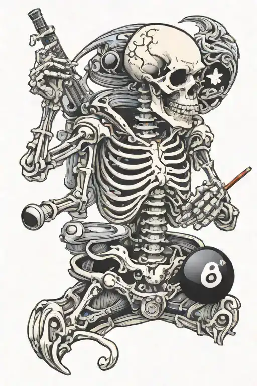 Japan Billards Space Skeleton Smoking A Cigarette 8Ball Pool