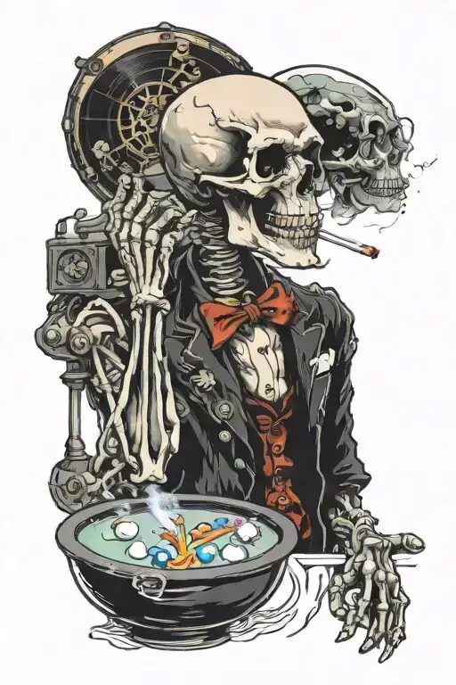 Japan Billards Space Skeleton Smoking A Cigarette