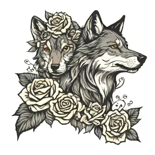 Wolf And Roses Intertwined