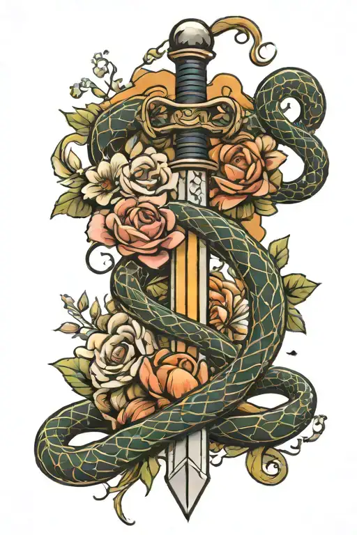 A Sword With A Snake Coiled And Flowers Growing