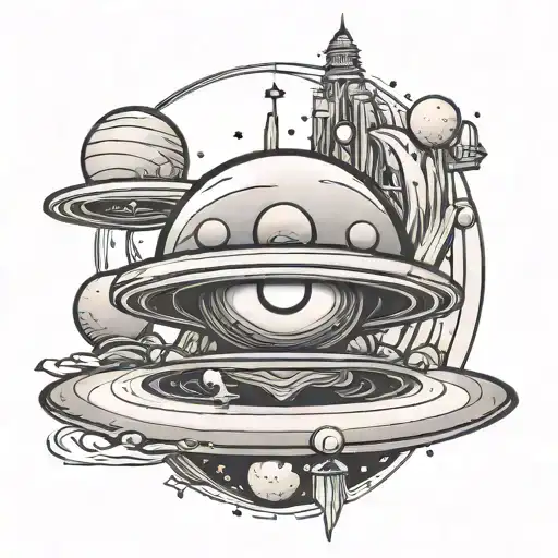 A Little Alien Hiding Behind A Planet Saturn