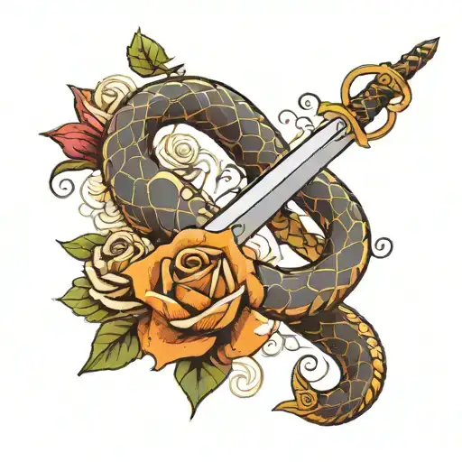 A Sword With A Snake Coiled And Flowers Intertwined