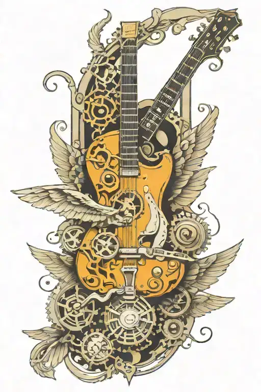 Wings Jail Bars Guitar Mechanical Gears Time Freedom