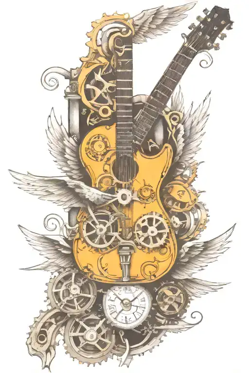 Wings Jail Bars Guitar Mechanical Gears Time Freedom