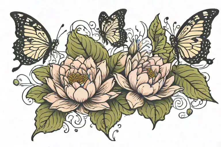 Water Lily 2 Roses 3 Butterflies
